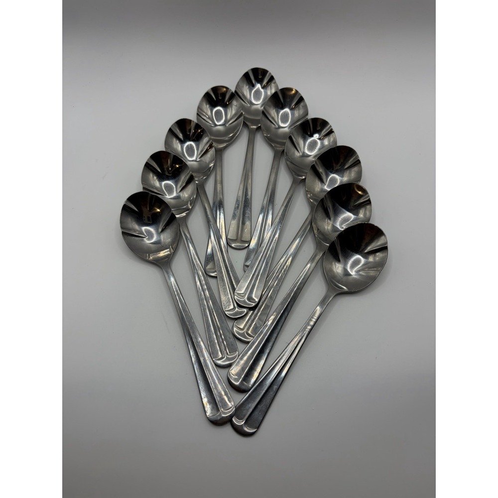 Lot of 10 Stainless Steel Scalloped Shell Sugar Spoons Event Flatware